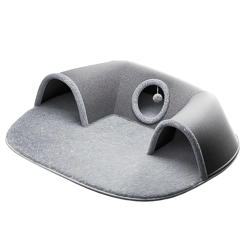 Túnel Cama Confortável 3 em 1 para Gatos – Tapete de Brincar e Ninho Quente com Base Antiderrapante para Gatos Pequenos a Médios, Coelhos e Hamsters.
