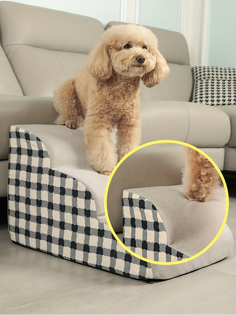 Rampa para cães de espuma de alta densidade com 3 degraus, base antiderrapante, escada interna para camas e sofás, superfície de tecido macio, ideal para cães pequenos a extra pequenos, auxílio de acessibilidade para pets
