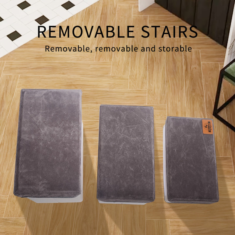 Escada Pet Dobrável com 3 Degraus e Espaço de Armazenamento | Superfície Antiderrapante e Degraus Acolchoados em Plush | Ideal para Cães de Pequeno, Médio e Grande Porte