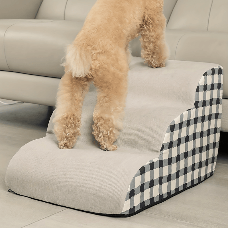Escada Rampa 2 em 1 para Cães Idosos – Degraus Antiderrapantes de Espuma de Alta Densidade com Design Xadrez, Escada Segura para Sofá, Cama ou Cômoda – Auxílio de Mobilidade Ideal para Cães e Gatos Pequenos a Médios