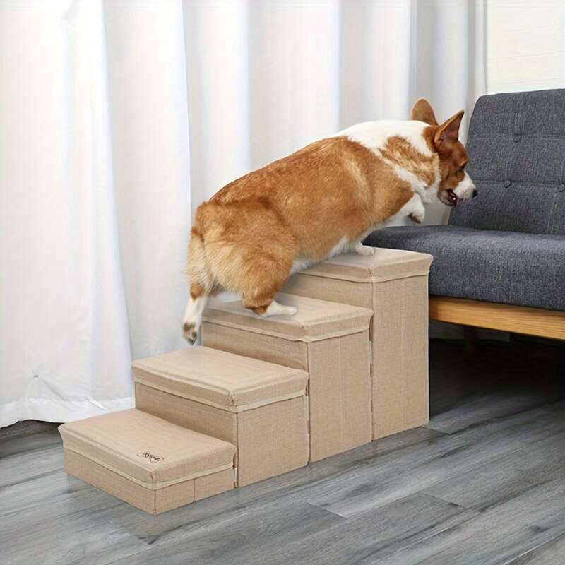 Escada Pet com 4 Níveis | Modular, Antiderrapante, com Espaço de Armazenamento | Casinha e Escada para Pets