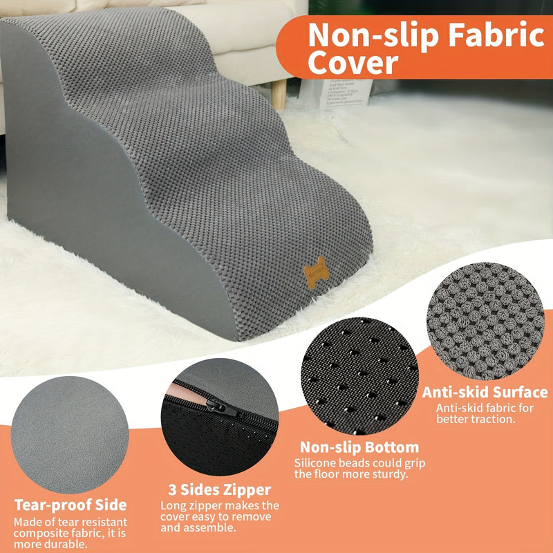 Escada Pet com 3 Degraus – Rampa para Cães de Pequeno Porte e Gatos | Superfície Antiderrapante e Capa Removível e Lavável | Ideal para Sofás e Camas