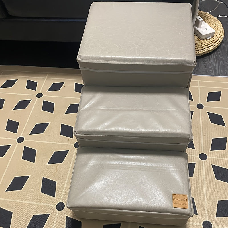 Escada Pet Dobrável para Cães de Pequeno e Mini Porte | Degraus em Poliéster com 2 Caixas Organizadoras | Acesso Fácil para Camas e Sofás