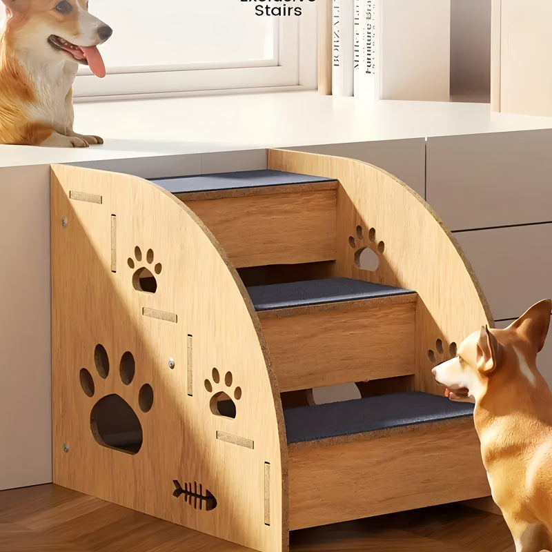 Escada de Madeira para Cães com 3 ou 2 Degraus – Degraus Antiderrapantes para Camas e Sofás Altos, Ideal para Cães e Gatos Pequenos a Médios