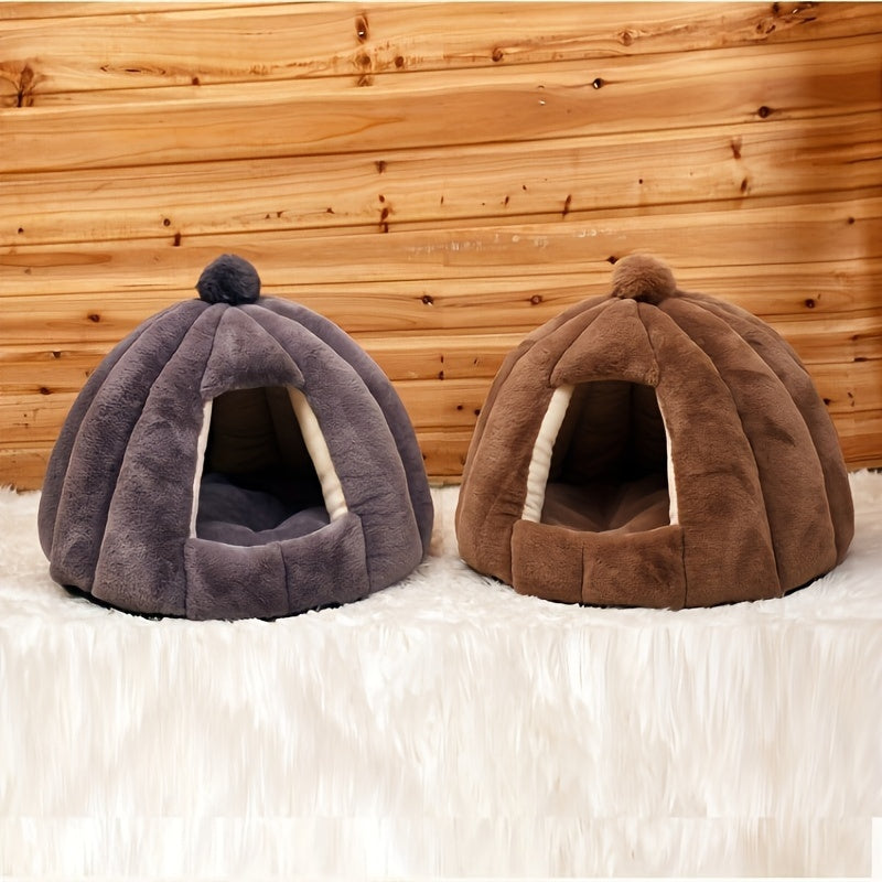 Casinha Confortável de Pelúcia - Material Macio em PP, Pré-Montada, Cama Quente e Aconchegante para Gatos e Cães Pequenos.