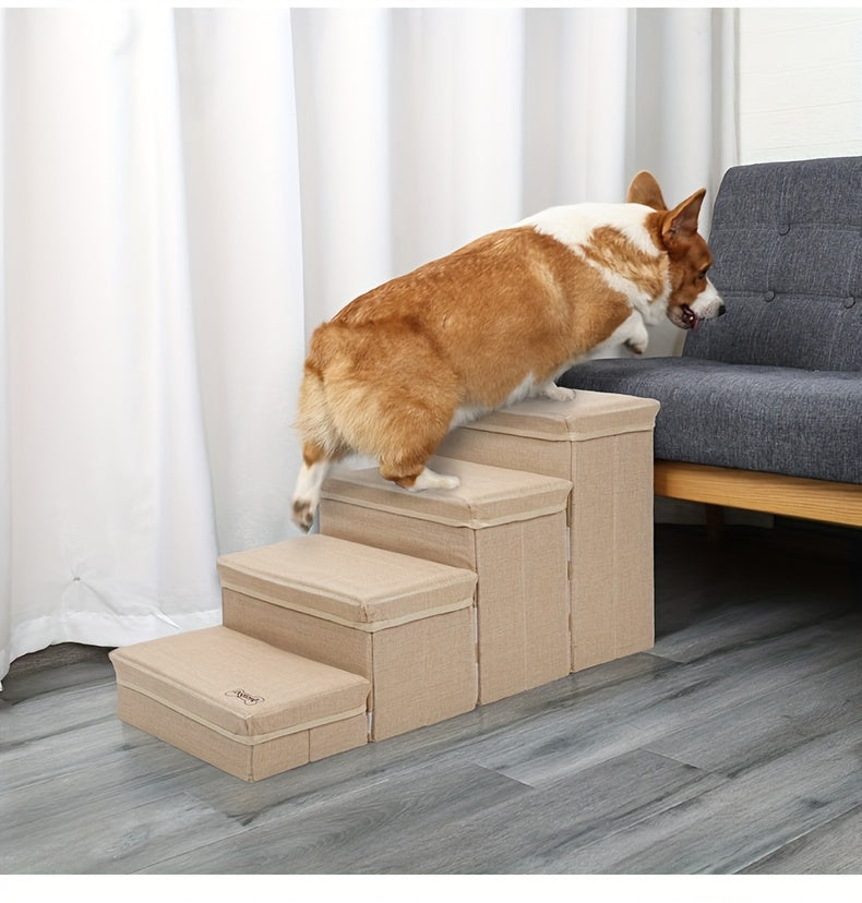 Escada Pet com 4 Degraus – Escada de Subida para Cães de Pequeno Porte | Escada Residencial Multinível | Ideal para Acesso a Sofás, Camas e Poltronas