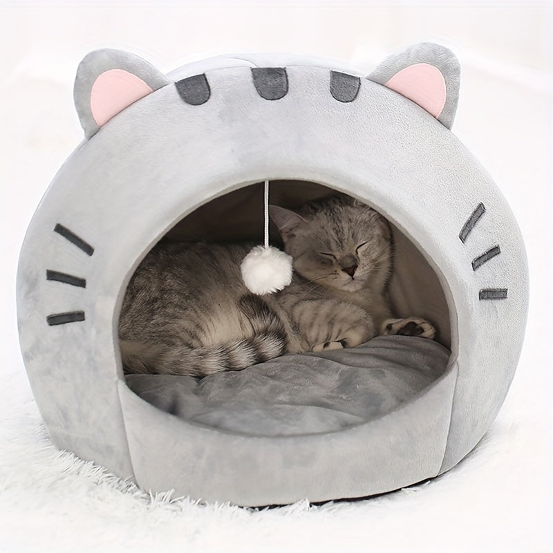 Cama Caverninha para Gato Confortável, Estilo Clássico em Fibra de Poliéster, Casinha para Gatinhos de Tamanho Pequeno, Tenda Interna para Pets com Almofada, Cama Aconchegante e Quente para Gatos.