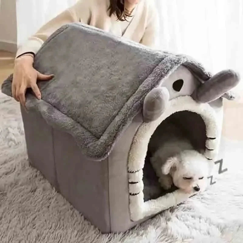 Casinha Quente para Cães de Interior – Cama Macia para Pets em Forma de Tenda, Canil para Cães, Cama para Gatos com Almofada Removível e Lavável, Adequada para Todas as Estações.