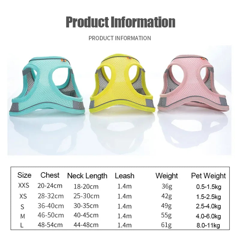 Colete Peitoral com Guia para Gatos e Cães – Conjunto de Peitoral Reflexivo, Respirável e Ajustável para Cães de Pequeno e Médio Porte, Ideal para Passeios ao Ar Livre.