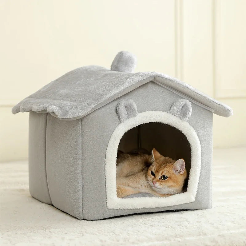 Cama Casa para Gatos, Removível e Lavável, Quente para o Inverno, Macia e Confortável,