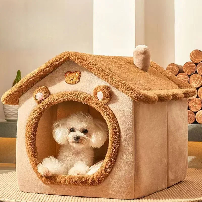 Casa Quente para Gatos e Cães para Todas as Estações – Almofada Removível e Lavável, Cama Macia para Pets de Interior, Canil para Pets Pequenos e Médios, Suprimentos Duráveis para Pets.