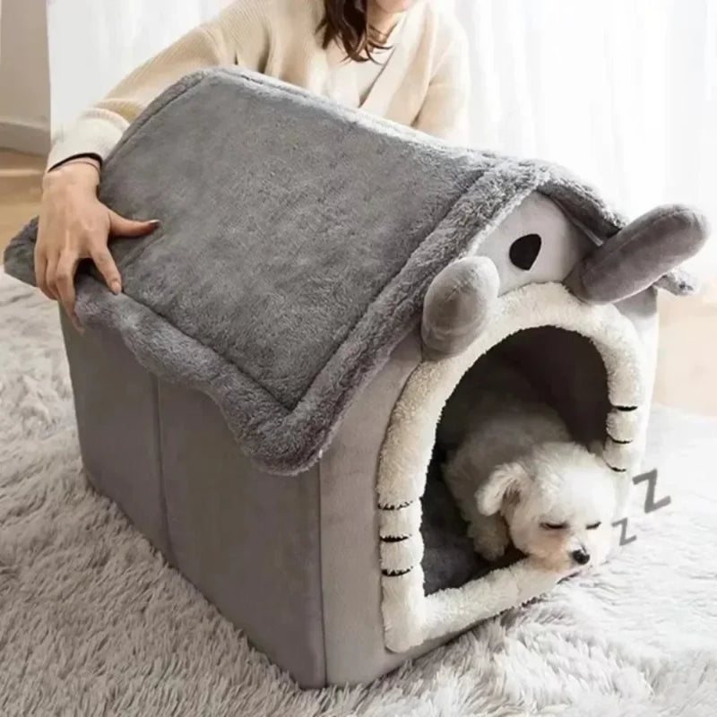 Casa Quente para Gatos e Cães para Todas as Estações – Almofada Removível e Lavável, Cama Macia para Pets de Interior, Canil para Pets Pequenos e Médios, Suprimentos Duráveis para Pets.