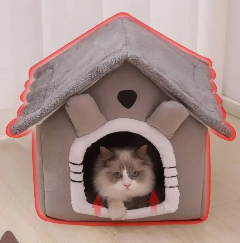 Casa Quente para Gatos e Cães para Todas as Estações – Almofada Removível e Lavável, Cama Macia para Pets de Interior, Canil para Pets Pequenos e Médios, Suprimentos Duráveis para Pets.