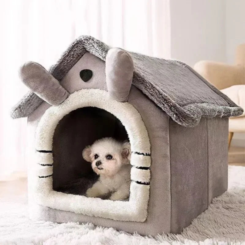 Casa Quente para Gatos e Cães para Todas as Estações – Almofada Removível e Lavável, Cama Macia para Pets de Interior, Canil para Pets Pequenos e Médios, Suprimentos Duráveis para Pets.