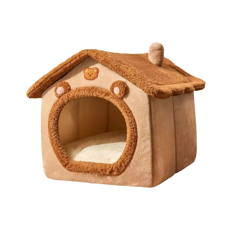 Cama Fechada Universal para Pets para Todas as Estações – Cama Envolvente para Gatos, Cama para Cães, Estilo Ursinho Marrom.