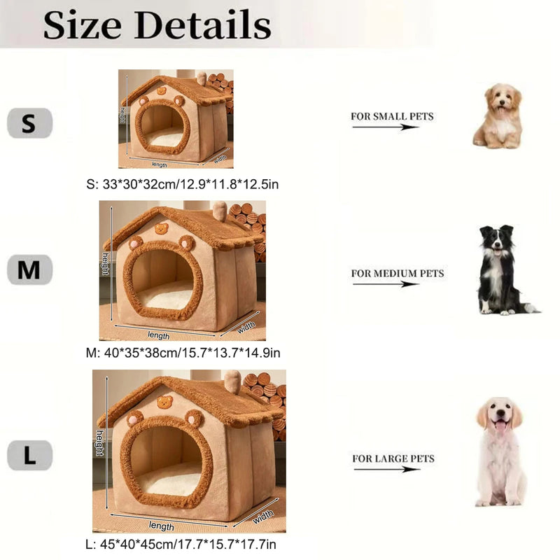 Cama Fechada Universal para Pets para Todas as Estações – Cama Envolvente para Gatos, Cama para Cães, Estilo Ursinho Marrom.