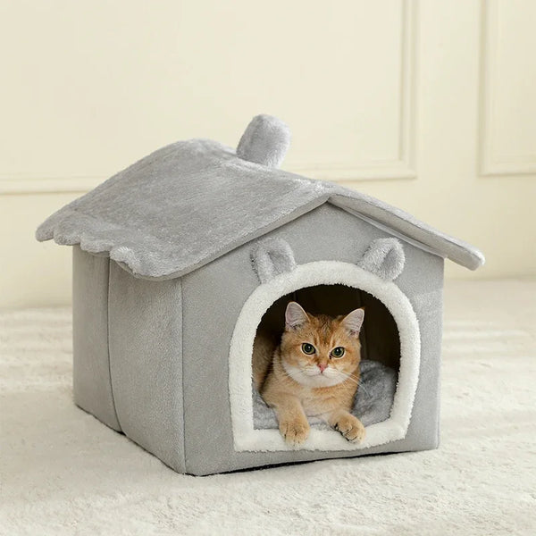 Cama Casa para Gatos, Removível e Lavável, Quente para o Inverno, Macia e Confortável,