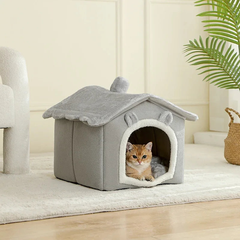 Cama Casa para Gatos, Removível e Lavável, Quente para o Inverno, Macia e Confortável,