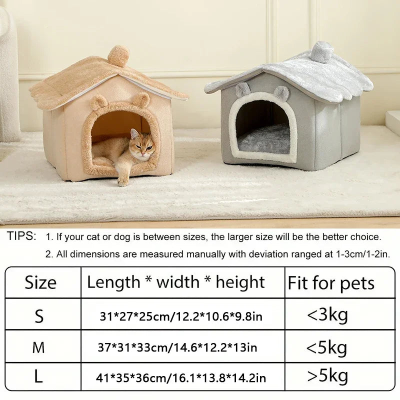 Cama Casa para Gatos, Removível e Lavável, Quente para o Inverno, Macia e Confortável,