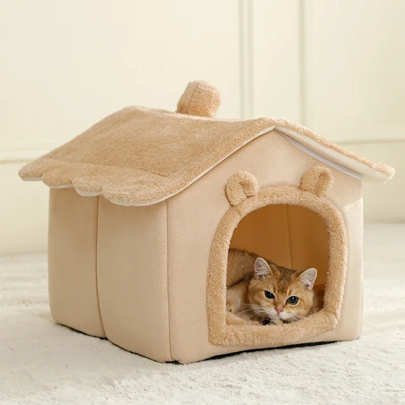 Cama Casa para Gatos, Removível e Lavável, Quente para o Inverno, Macia e Confortável,