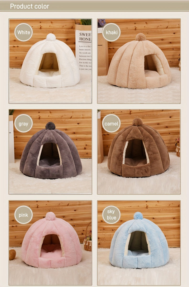 Casinha Confortável de Pelúcia - Material Macio em PP, Pré-Montada, Cama Quente e Aconchegante para Gatos e Cães Pequenos.