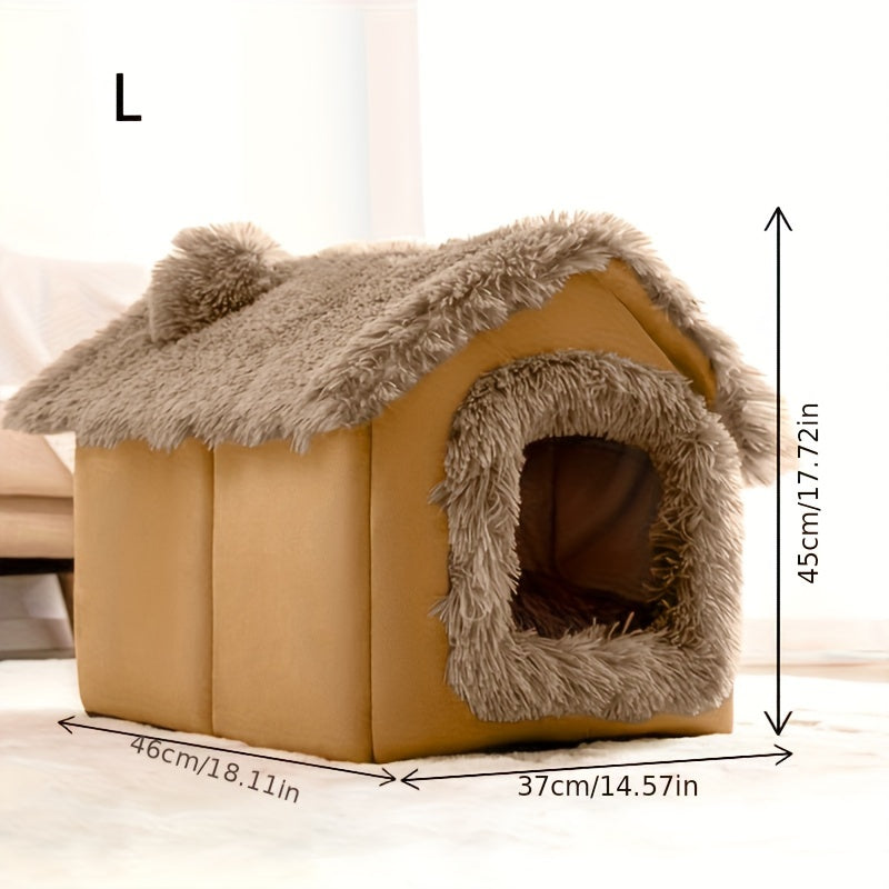 Cama para Gato para Todas as Estações, Cama Confortável para Pets, Casa para Gato com Fundo Removível Antiderrapante, Cama Semi-Fechada para Dormir de Pets, Lar para Gato.