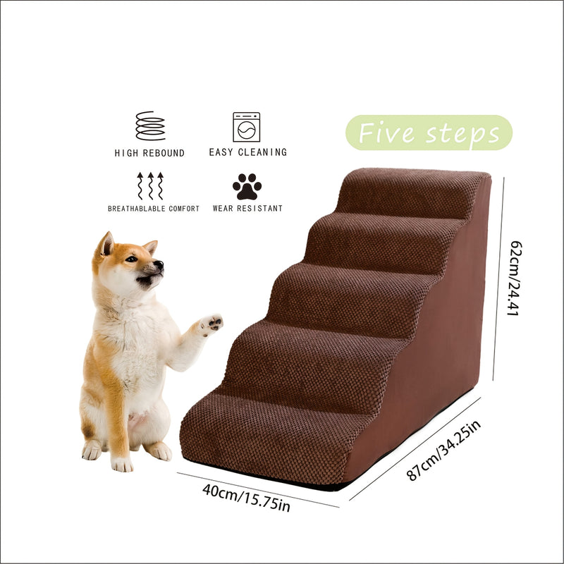 Escada Pet com 2, 3, 4 ou 5 Degraus – Para Cães e Gatos | Superfície Almofadada, Antiderrapante e Tecido Lavável | Ideal para Pets de Pequeno, Médio e Grande Porte | Acesso Fácil a Sofás e Camas