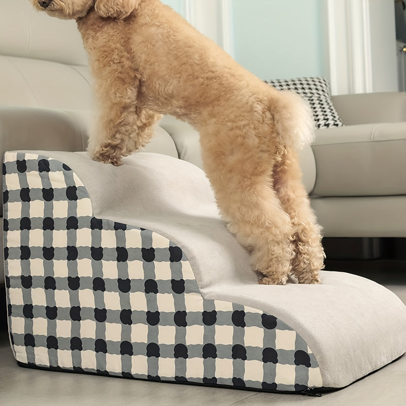 Rampa para cães de espuma de alta densidade com 3 degraus, base antiderrapante, escada interna para camas e sofás, superfície de tecido macio, ideal para cães pequenos a extra pequenos, auxílio de acessibilidade para pets