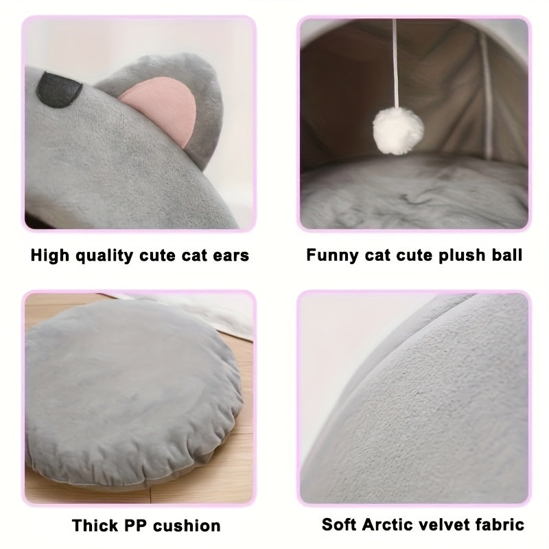 Cama Caverninha para Gato Confortável, Estilo Clássico em Fibra de Poliéster, Casinha para Gatinhos de Tamanho Pequeno, Tenda Interna para Pets com Almofada, Cama Aconchegante e Quente para Gatos.