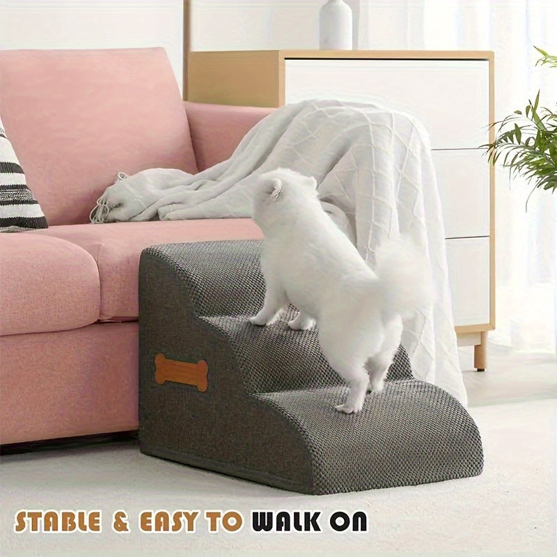 Escada Rampa para Pets Pequenos com Base Antiderrapante – Degraus Espessos de Espuma para Pets Idosos e Feridos, Subida Segura para Sofá/Cama, Degraus para Cães Pequenos, Design de Topo Arqueado