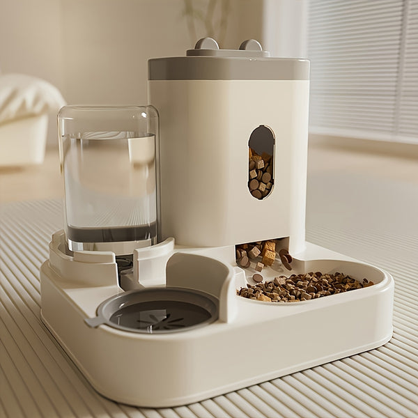 Comedouro e Bebedouro Automático Combinado para Gatos, com Design Charmoso, Sem Uso de Bateria.
