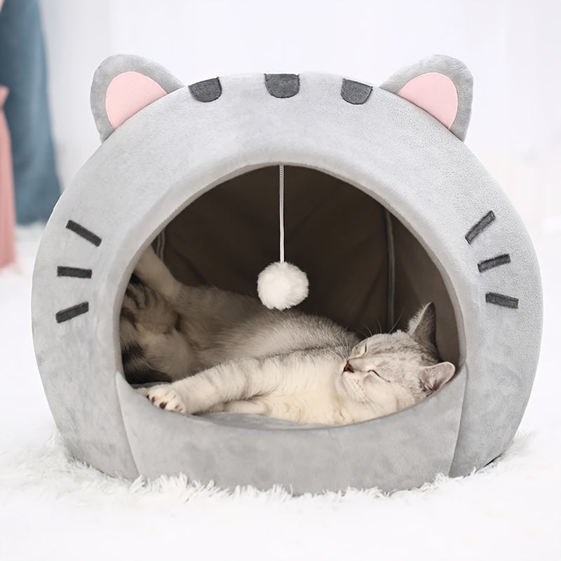 Cama Caverninha para Gato Confortável, Estilo Clássico em Fibra de Poliéster, Casinha para Gatinhos de Tamanho Pequeno, Tenda Interna para Pets com Almofada, Cama Aconchegante e Quente para Gatos.