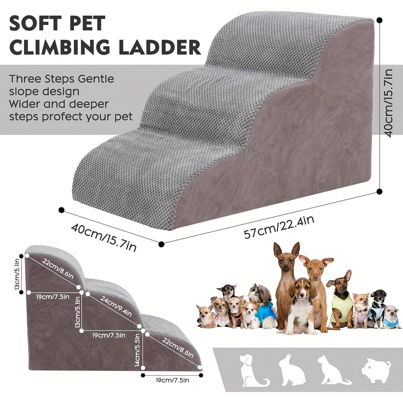 Escada Pet com 3 Degraus – Degraus Extra Largos e Superfície Antiderrapante | Ideal para Cães e Gatos Idosos ou com Dores nas Articulações