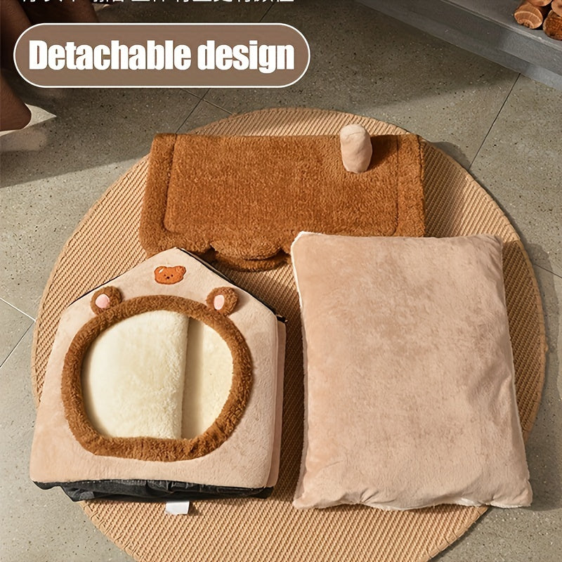 Cama Caverninha Confortável para Gatos – Lavável e Destacável, Casa Macia para Pets em Poliéster, para Aquecimento no Inverno.