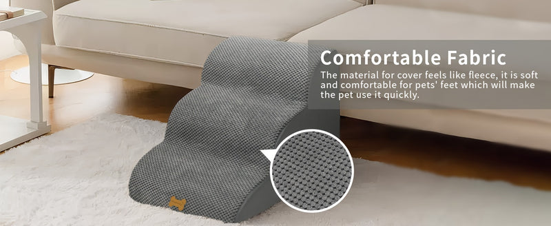 Escada Pet com 3 Degraus – Rampa para Cães de Pequeno Porte e Gatos | Superfície Antiderrapante e Capa Removível e Lavável | Ideal para Sofás e Camas
