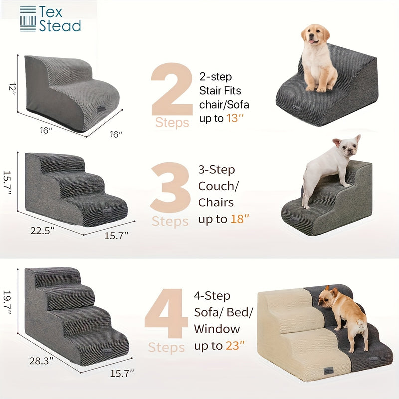Escada Pet com 3 ou 4 Degraus – Para Cães de Pequeno Porte | Rampa com Superfície Antiderrapante, Capa Removível e Lavável | Ideal para Cães Idosos, Machucados ou com Dores nas Articulações
