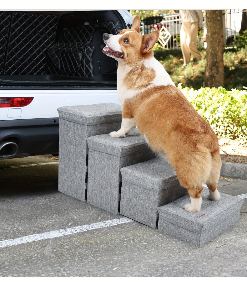 Escada Pet com 4 Degraus – Escada de Subida para Cães de Pequeno Porte | Escada Residencial Multinível | Ideal para Acesso a Sofás, Camas e Poltronas