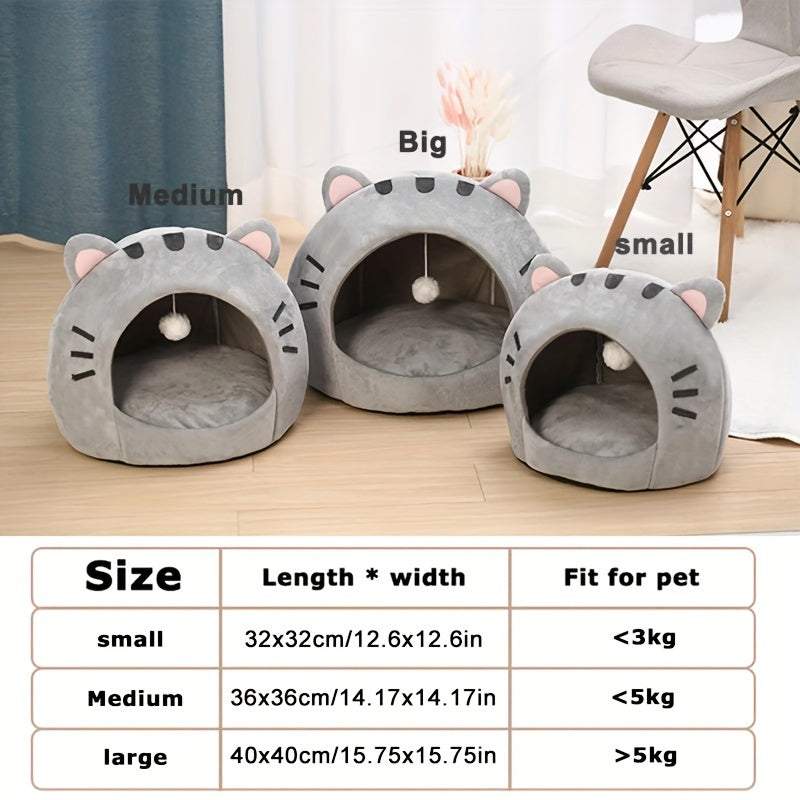 Cama Caverninha para Gato Confortável, Estilo Clássico em Fibra de Poliéster, Casinha para Gatinhos de Tamanho Pequeno, Tenda Interna para Pets com Almofada, Cama Aconchegante e Quente para Gatos.
