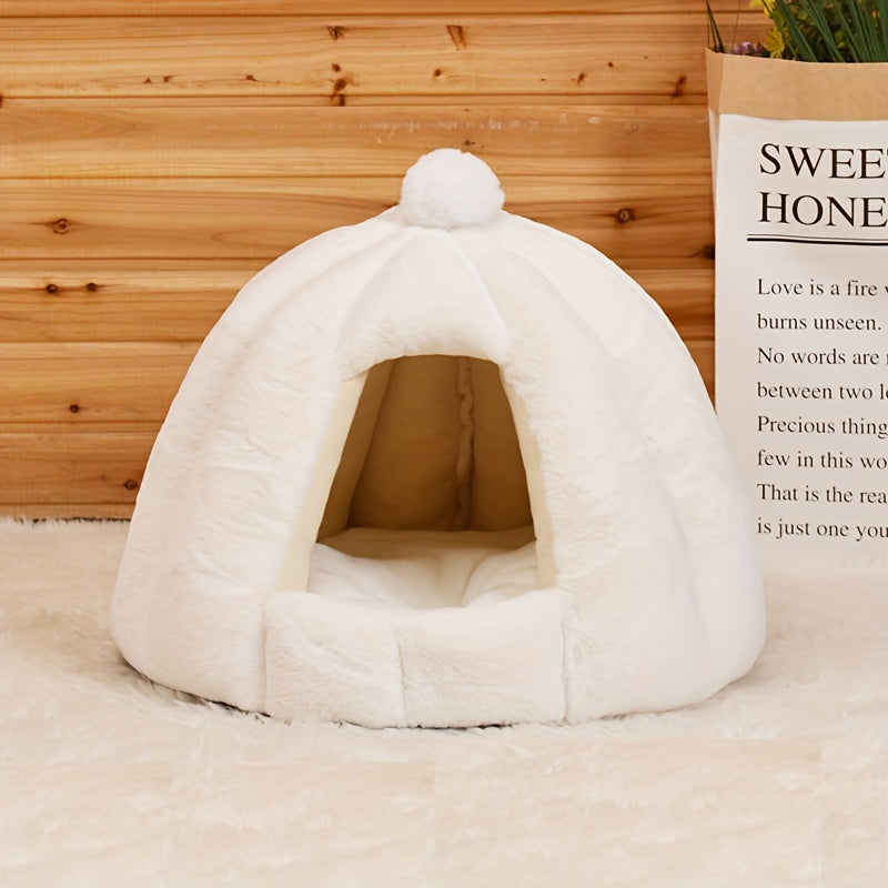 Casinha Confortável de Pelúcia - Material Macio em PP, Pré-Montada, Cama Quente e Aconchegante para Gatos e Cães Pequenos.