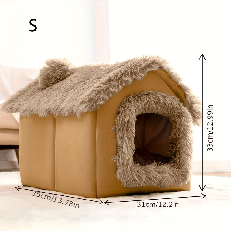 Cama para Gato para Todas as Estações, Cama Confortável para Pets, Casa para Gato com Fundo Removível Antiderrapante, Cama Semi-Fechada para Dormir de Pets, Lar para Gato.