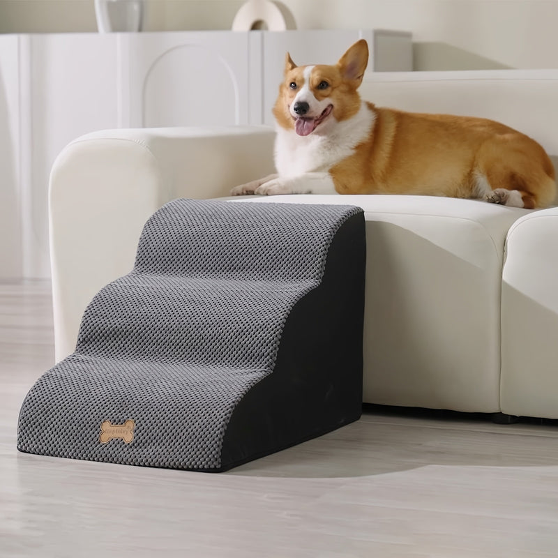 Escada Pet com 3 Degraus – Rampa para Cães de Pequeno Porte e Gatos | Superfície Antiderrapante e Capa Removível e Lavável | Ideal para Sofás e Camas