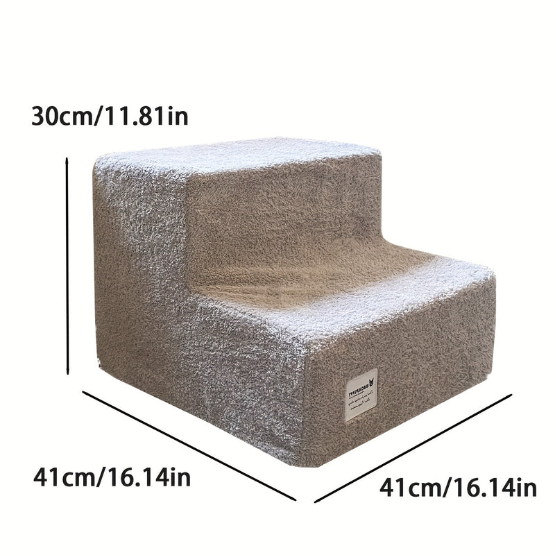 Escada Pet com 2 Degraus – Para Camas e Sofás Altos | Tecido Plush Cinza, Estrutura em Espuma | Design Aconchegante para Cães e Gatos de Pequeno Porte