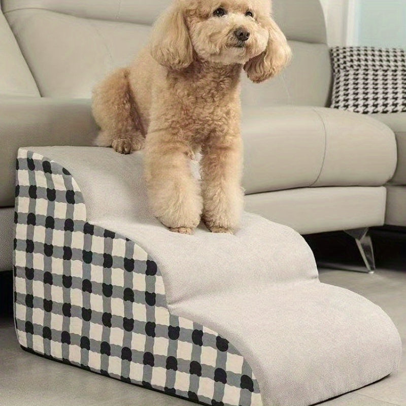 Escada Rampa 2 em 1 para Cães Idosos – Degraus Antiderrapantes de Espuma de Alta Densidade com Design Xadrez, Escada Segura para Sofá, Cama ou Cômoda – Auxílio de Mobilidade Ideal para Cães e Gatos Pequenos a Médios