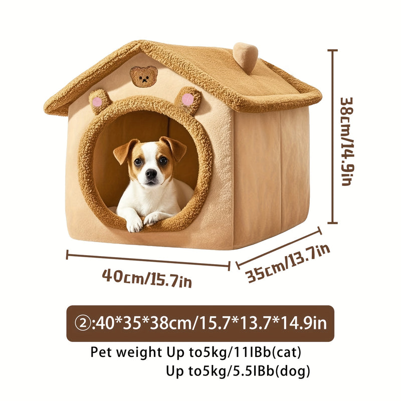 Casa Única para Pets em Estilo Vila Pequena Com Forro de Fleece Ártico e Fleece Curto, Fundo Antiderrapante Removível e Lavável, Ideal para Gatos e Cães Ultra-Pequenos, Pequenos e Médios.