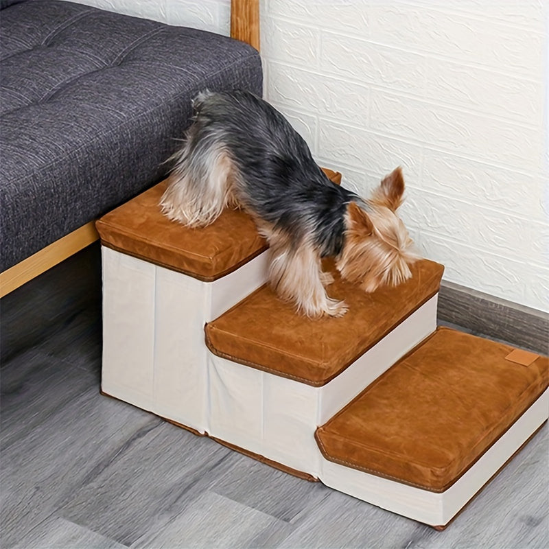 Escada Pet Dobrável com Armazenamento – Para Cães de Pequeno Porte | Degraus para Subir em Camas, Sofás e Poltronas Altas | Leve, Prática e Funcional