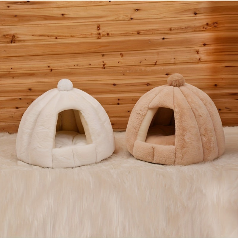 Casinha Confortável de Pelúcia - Material Macio em PP, Pré-Montada, Cama Quente e Aconchegante para Gatos e Cães Pequenos.