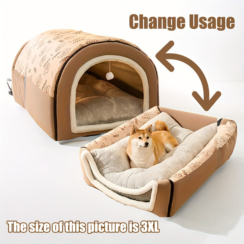 Casinha para Cães e Caverna para Gatos | Cama 2 em 1 Destacável com Pingente em Forma de Bola | Cama de Fleece para Gatos, Casinha para Cães, com Alça