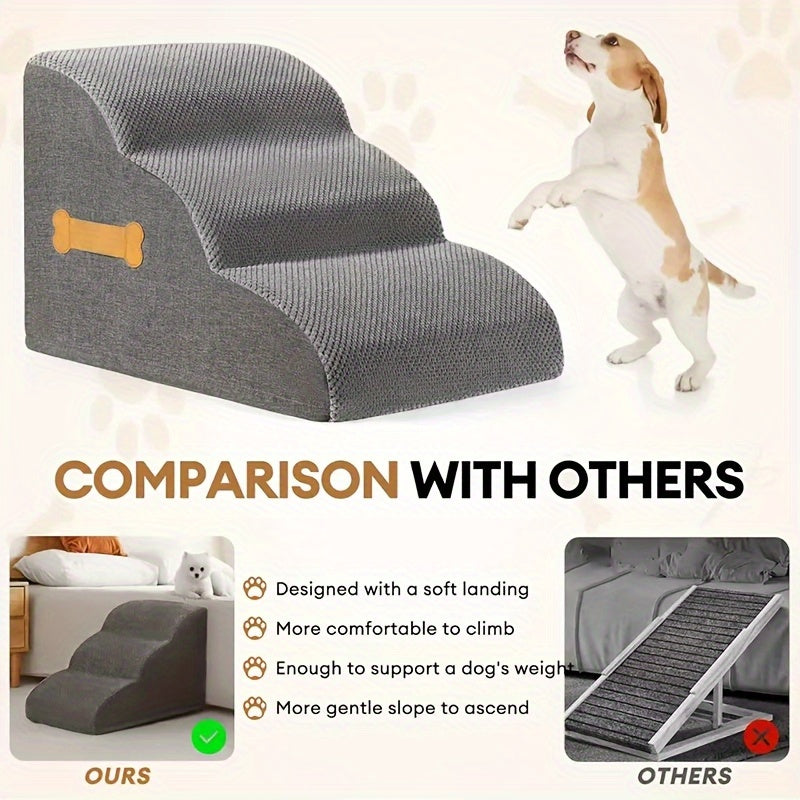 Escada Rampa para Pets Pequenos com Base Antiderrapante – Degraus Espessos de Espuma para Pets Idosos e Feridos, Subida Segura para Sofá/Cama, Degraus para Cães Pequenos, Design de Topo Arqueado