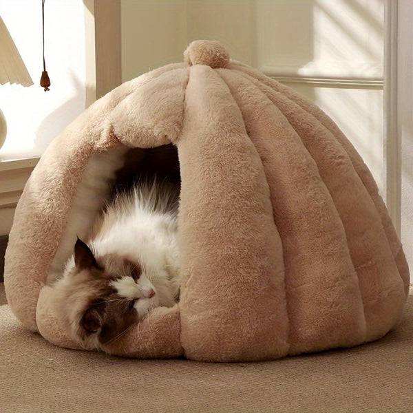 Casinha Confortável de Pelúcia - Material Macio em PP, Pré-Montada, Cama Quente e Aconchegante para Gatos e Cães Pequenos.