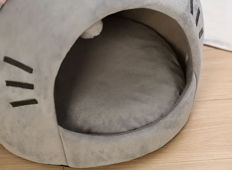 Cama Caverninha para Gato Confortável, Estilo Clássico em Fibra de Poliéster, Casinha para Gatinhos de Tamanho Pequeno, Tenda Interna para Pets com Almofada, Cama Aconchegante e Quente para Gatos.